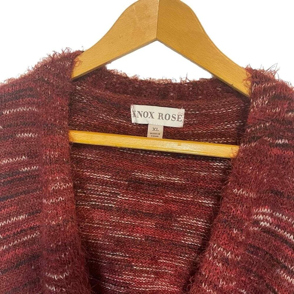 Knox Rose Burgundy‎ Space Dye Eyelash Knit Belted Cardigan Sweater Womens XL - Picture 5 of 11